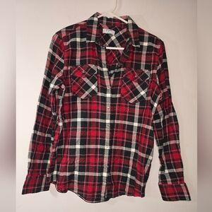 UNTUCKit Taryn plain snap button down collared shirt red black white Siz…
